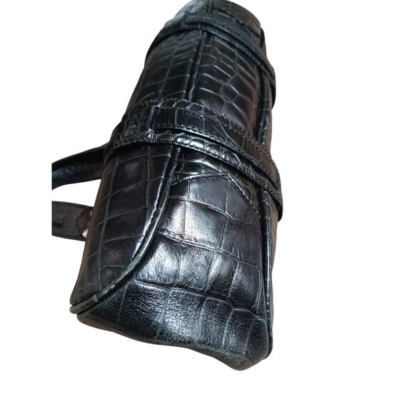 Etro Satchel Bag Black Embossed Leather Top Handle Doctor Frame Handbag Italy - Picture 12 of 15